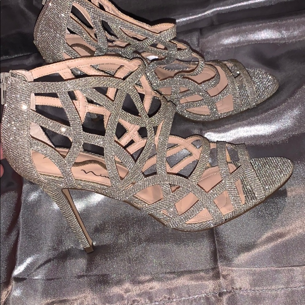 Dramatic Silver Strappy Heels - image 2